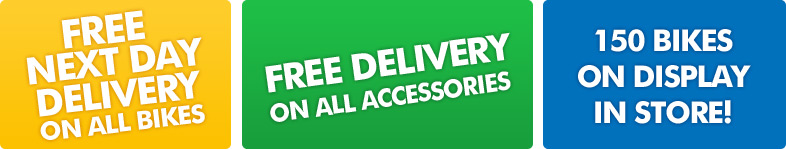 Free delivery on bikes & accessories + 150 bikes on display in store